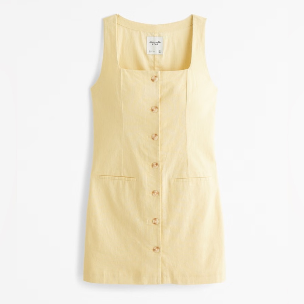 A&F Mara Squareneck Butter Yellow Linen & Cotton Blend Vest Mini Dress (Size XS) - Picture 5 of 5
